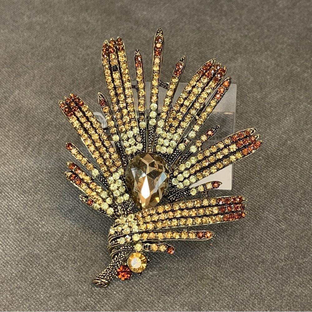 BEAUTIFUL Bronze Gold Crystal Rhinestone Vintage Brooch Pin